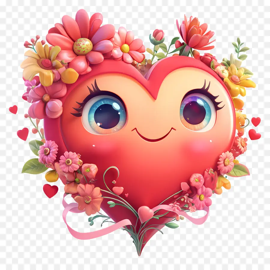 Coeur Kawaii，Coeur Avec Des Fleurs PNG