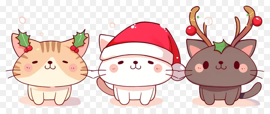 Animaux De Noël，Chats Mignons Avec Des Chapeaux De Noël PNG