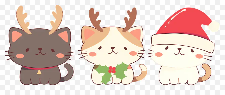 Animaux De Noël，Chats Mignons Avec Des Chapeaux De Noël PNG