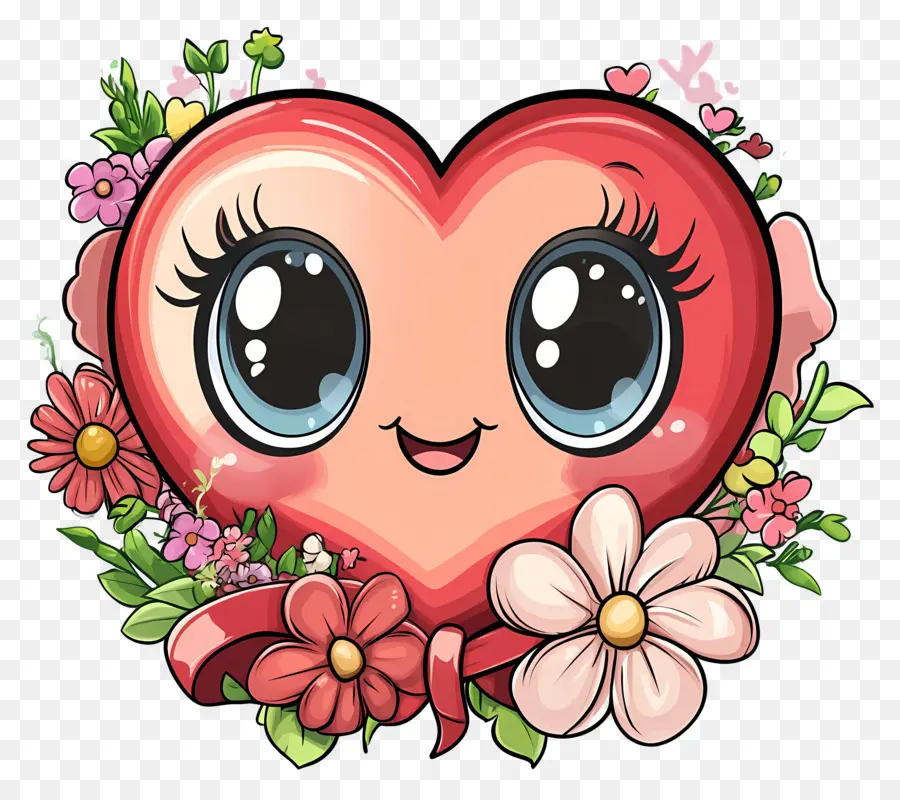 Coeur Kawaii，Coeur Avec Des Fleurs PNG