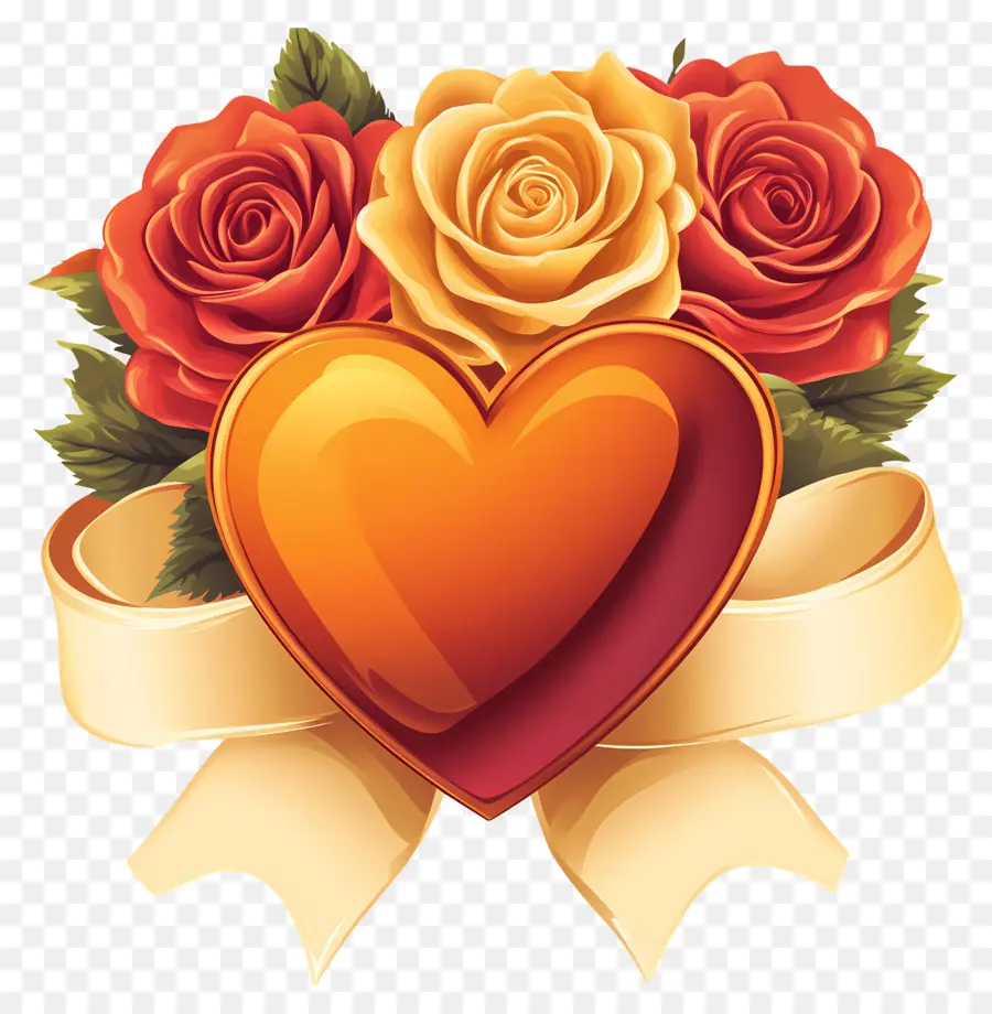 Coeur De Saint Valentin，Roses Oranges PNG