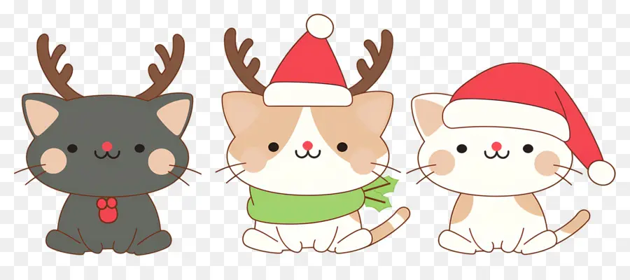 Animaux De Noël，Chats Mignons Avec Des Chapeaux De Noël PNG