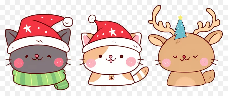 Animaux De Noël，Chats Mignons Avec Des Chapeaux De Noël PNG