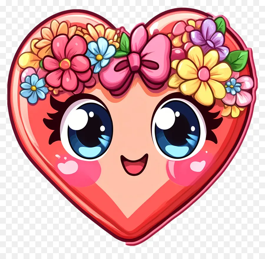 Coeur Kawaii，Coeur Avec Des Fleurs PNG