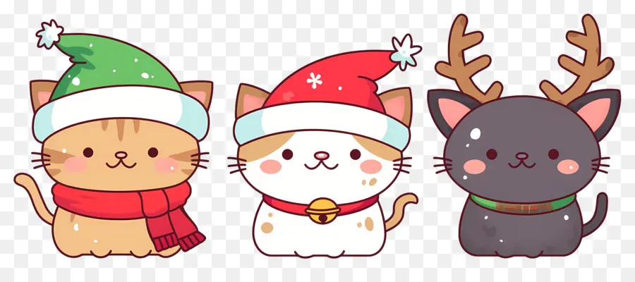 Animaux De Noël，Chats Mignons Avec Des Chapeaux De Noël PNG