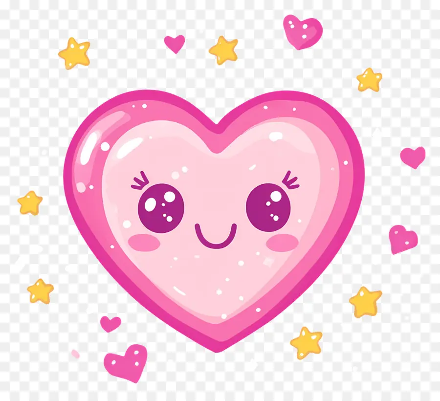 Coeur Kawaii，Coeur Rose Avec Des étoiles PNG