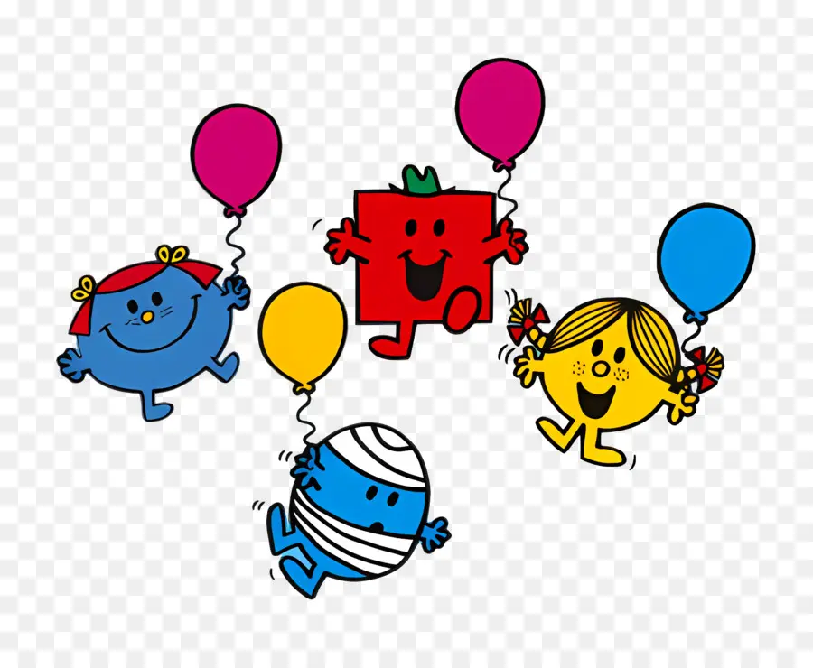 M Hommes Petite Miss，Personnages Colorés Avec Des Ballons PNG