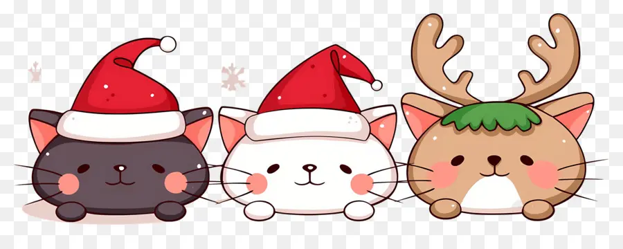 Animaux De Noël，Chats Mignons Avec Des Chapeaux De Noël PNG