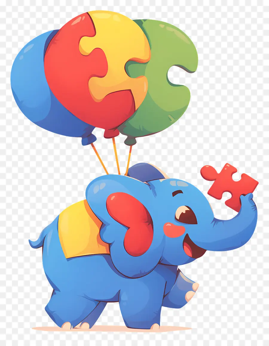 Journée De Sensibilisation à L'autisme，Éléphant Avec Des Ballons Puzzle PNG