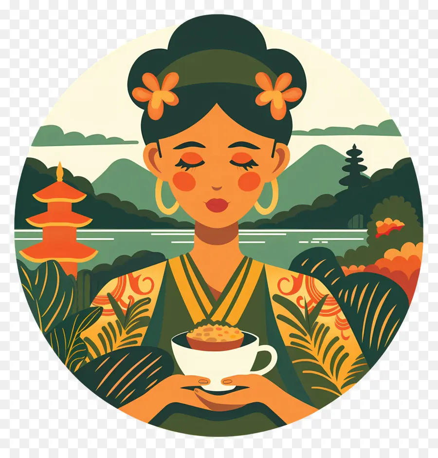 Femme Indonésienne，Femme Avec Tasse PNG