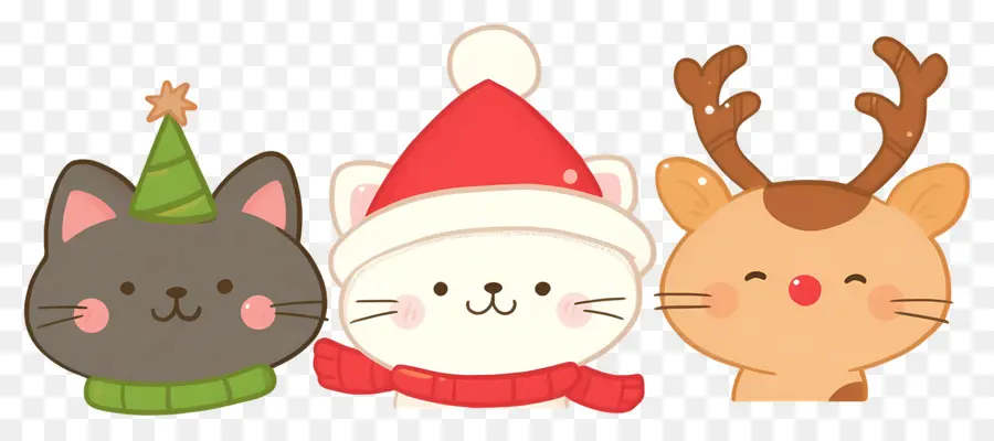 Animaux De Noël，Chats Mignons Avec Des Chapeaux De Noël PNG