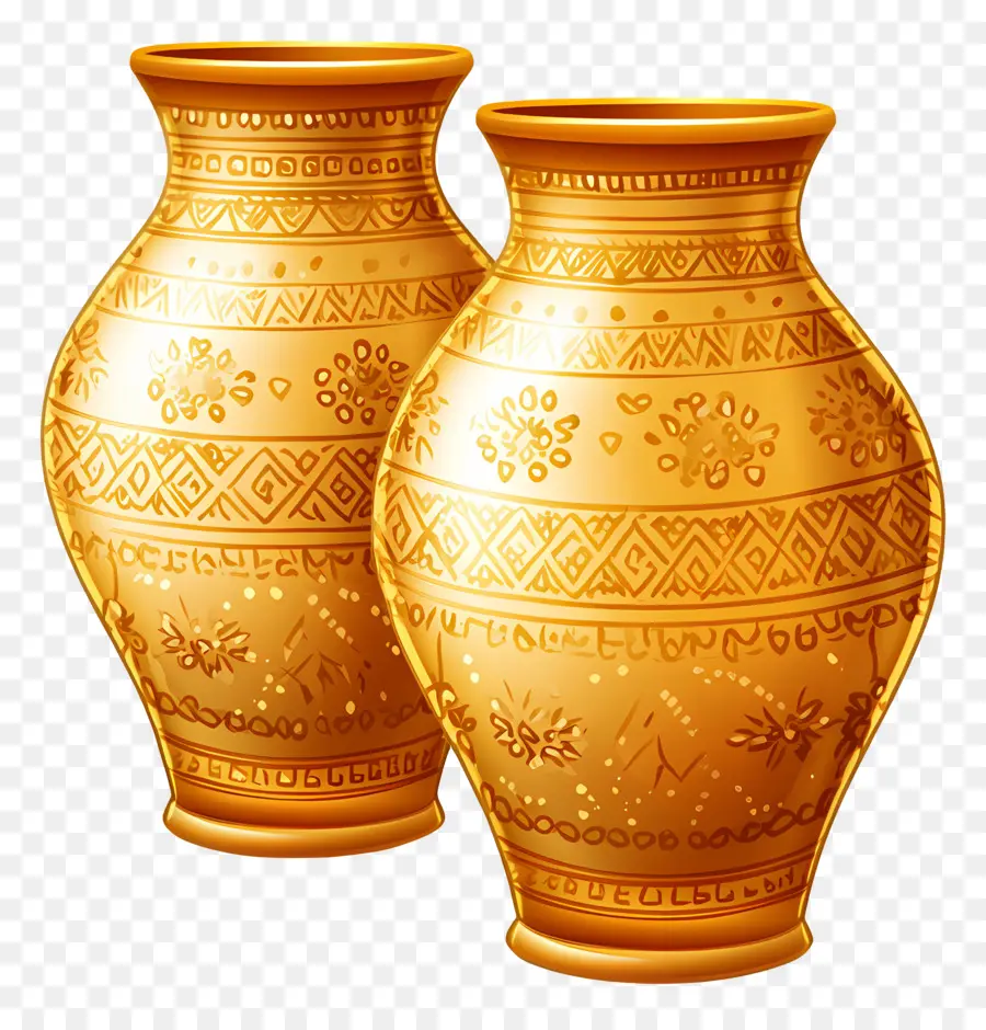 Pot De Mariage Indien，Vases Dorés PNG