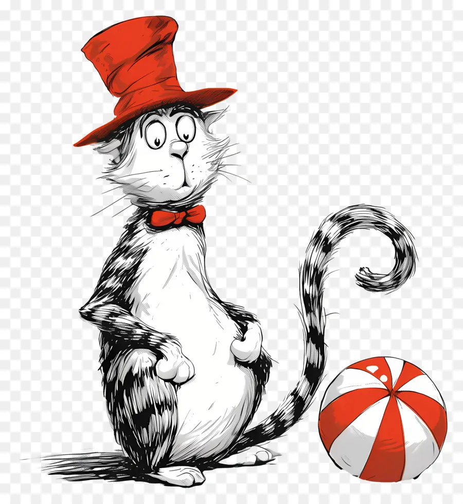 Dr Seuss，Chat Avec Chapeau Rouge Et Noeud Papillon PNG