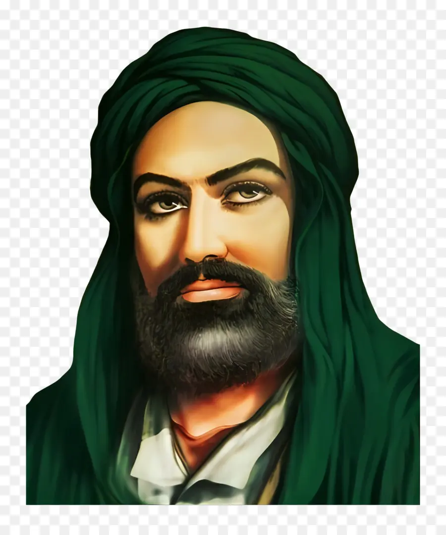 Hazrat Ali，Homme Barbu Au Turban Vert PNG