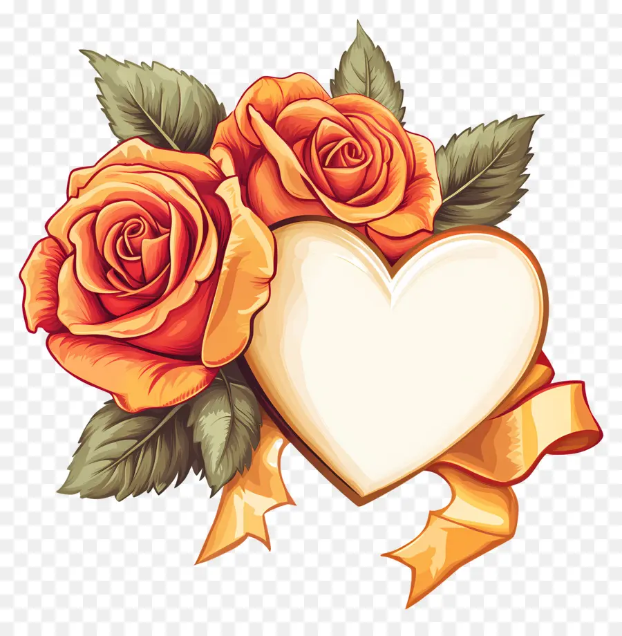 Coeur De Saint Valentin，Roses Oranges PNG