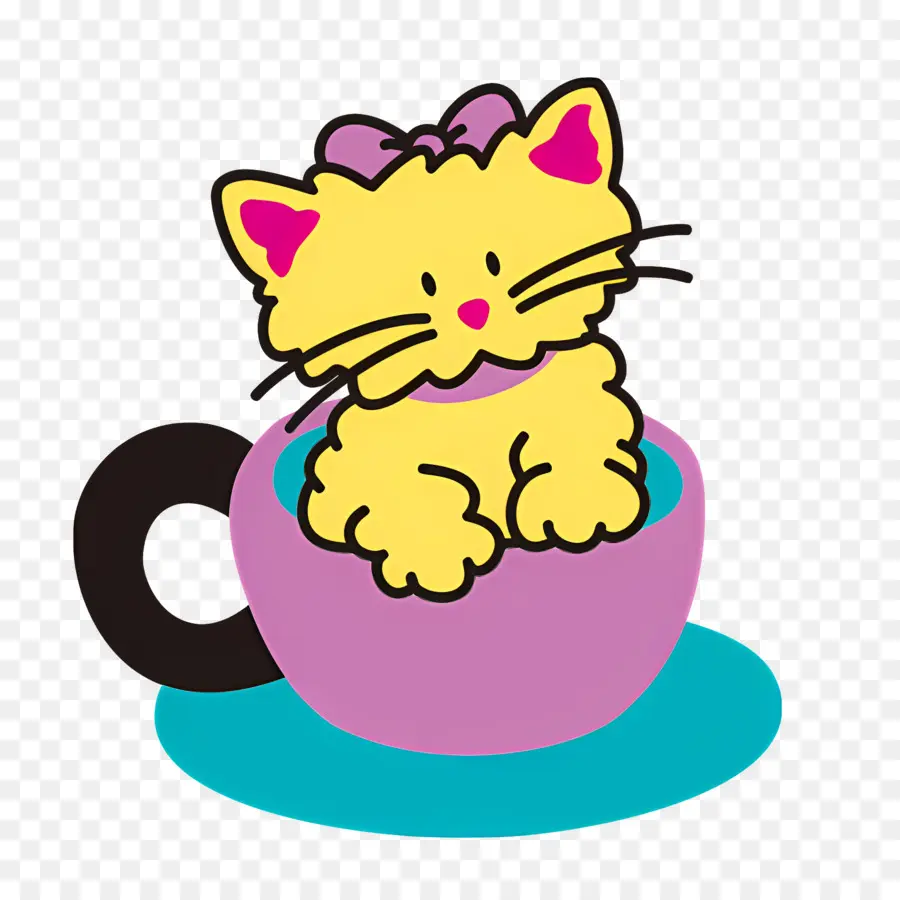 Pointe Pointie，Chat Jaune Dans Une Tasse PNG