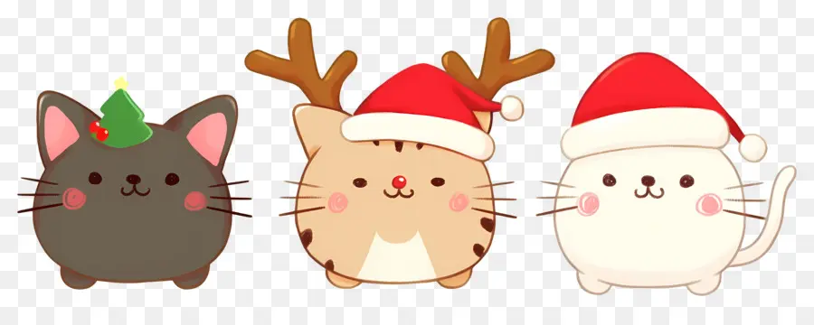 Animaux De Noël，Chats Mignons Avec Des Chapeaux De Noël PNG