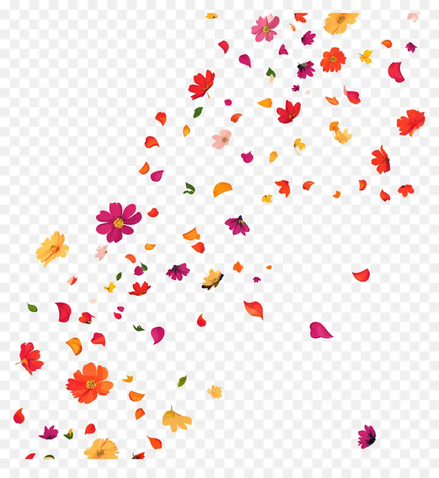 Fleurs Qui Tombent，Fleurs Oranges Et Rouges PNG