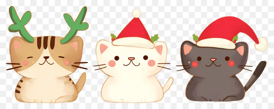 Animaux De Noël，Chats Mignons Avec Des Chapeaux De Noël PNG