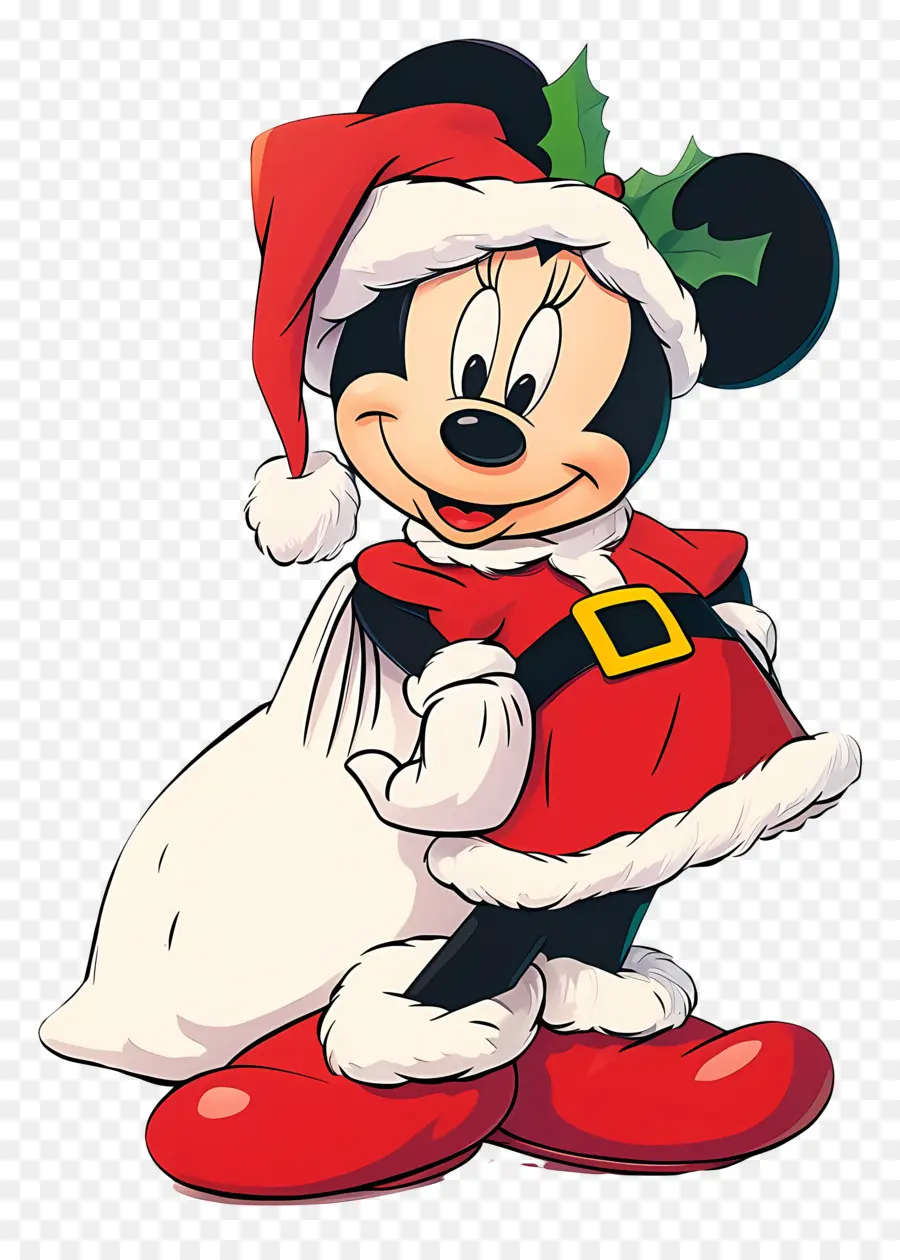 Minnie Souris，Souris De Dessin Animé En Tenue De Père Noël PNG