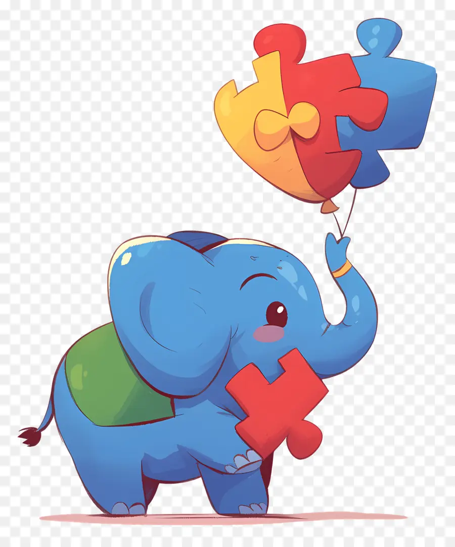 Journée De Sensibilisation à L'autisme，Éléphant Bleu Avec Des Ballons Puzzle PNG