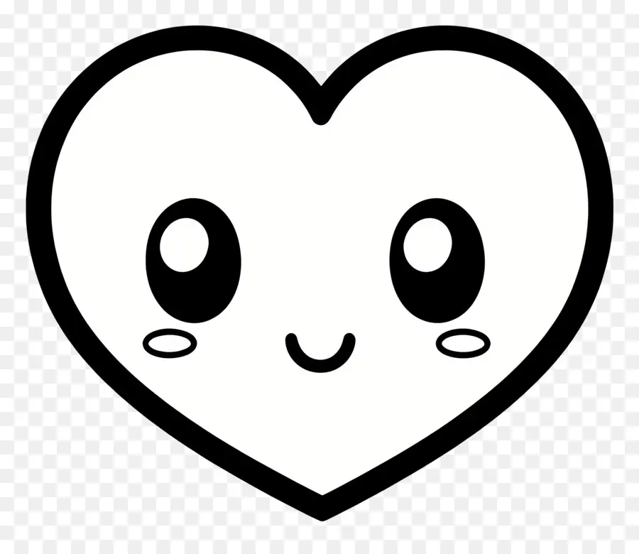 Coeur Kawaii，Coeur Noir Et Blanc PNG