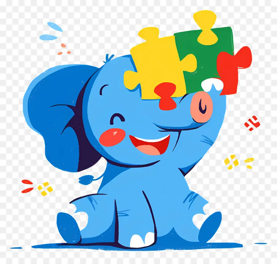 Journée De Sensibilisation à L'autisme，Éléphant Bleu Avec Pièce De Puzzle PNG