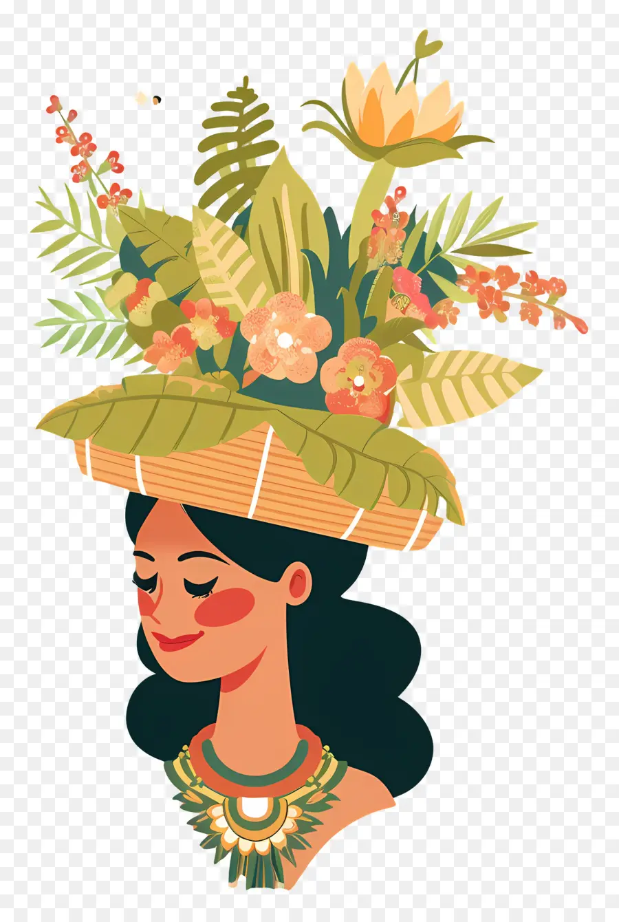 Femme Indonésienne，Femme Au Chapeau Fleuri PNG