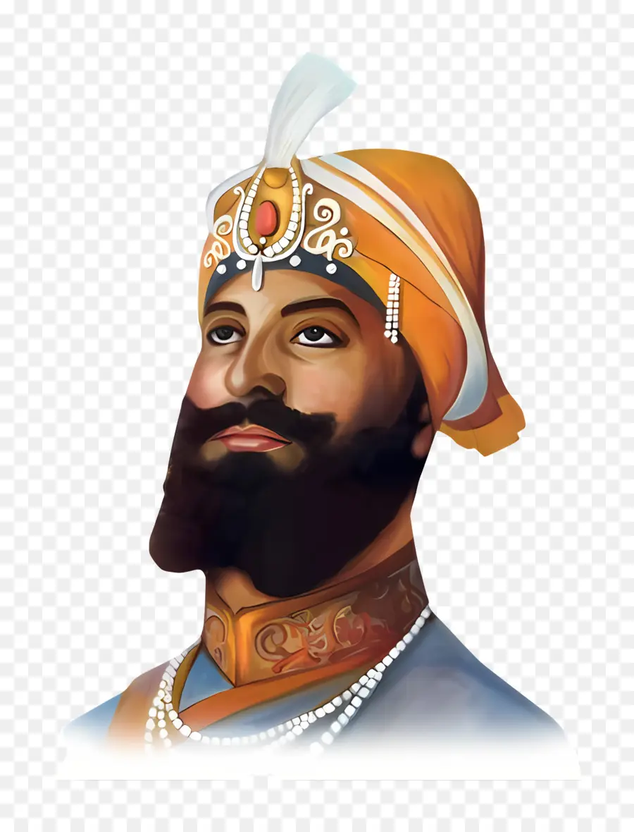 Gourou Gobind Singh，Portrait Coloré Avec Turban PNG