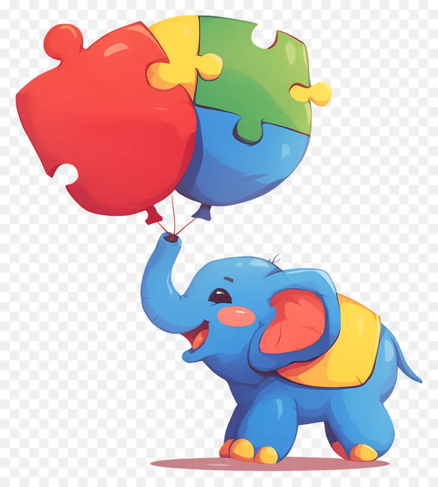 Journée De Sensibilisation à L'autisme，Éléphant Bleu Avec Ballons Puzzle PNG