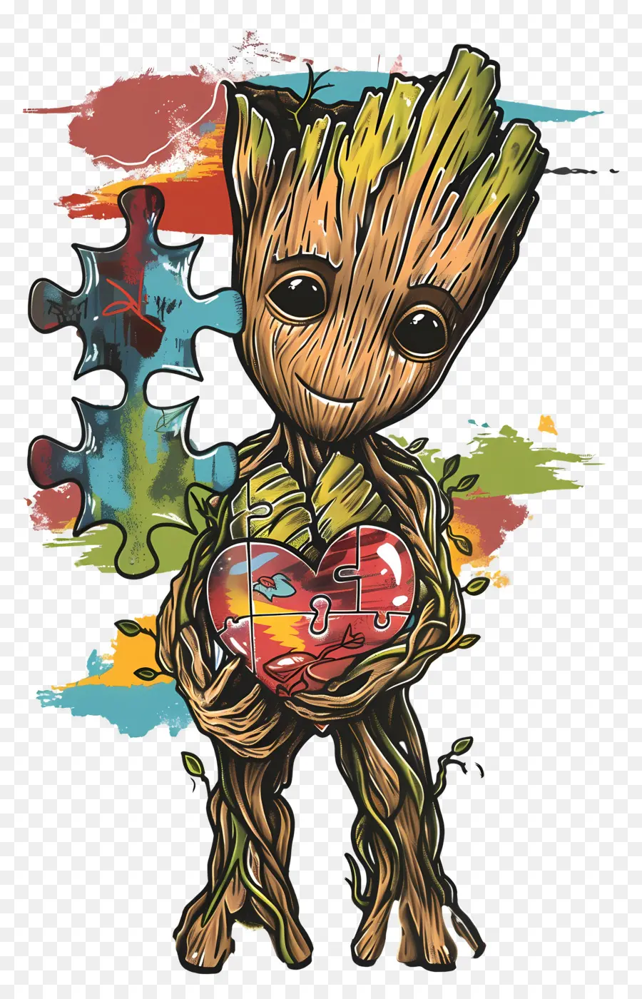 Journée De Sensibilisation à L'autisme，Personnage D'arbre Avec Pièce De Puzzle PNG