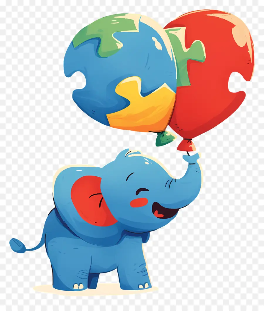 Journée De Sensibilisation à L'autisme，Éléphant Bleu Avec Des Ballons PNG