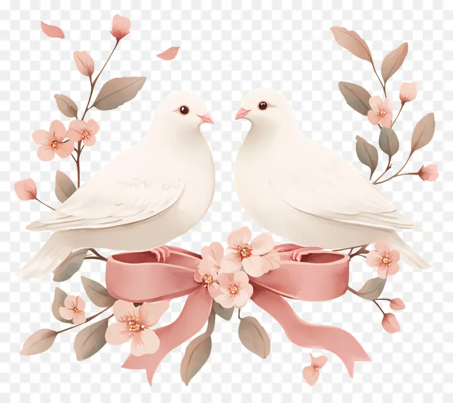 Les Oiseaux D'amour，Colombes Avec Des Fleurs PNG