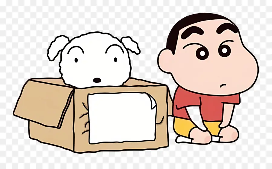 Shin Chan，Garçon De Dessin Animé Et Chien Dans Une Boîte PNG