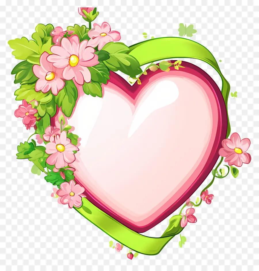 Coeur Saint Valentin，Cadre Coeur Fleuri PNG