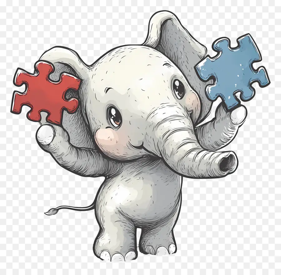 Journée De Sensibilisation à L'autisme，Éléphant Bleu Avec Puzzle PNG