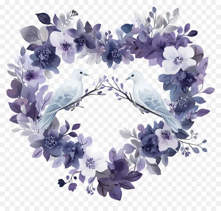 Couronne D'oiseaux，Coeur Fleuri PNG