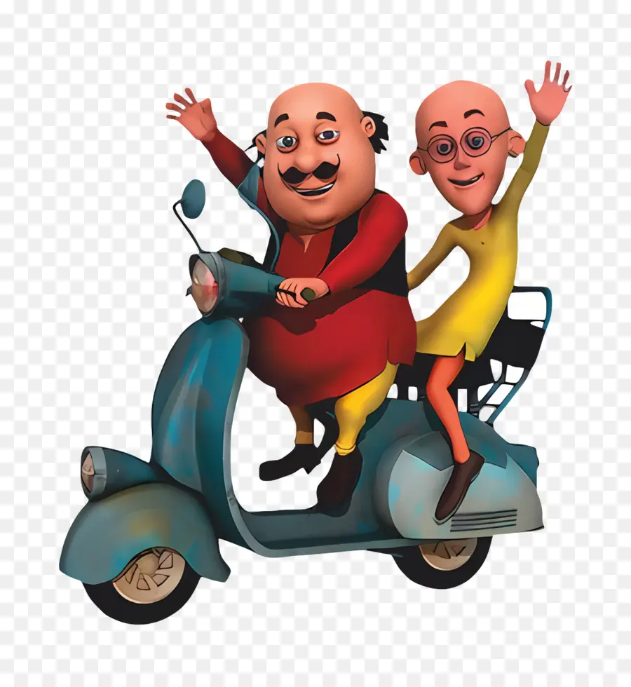 Motu Patlu，Personnages De Dessins Animés Sur Scooter PNG