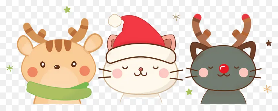 Animaux De Noël，Chats Mignons Avec Des Chapeaux De Noël PNG