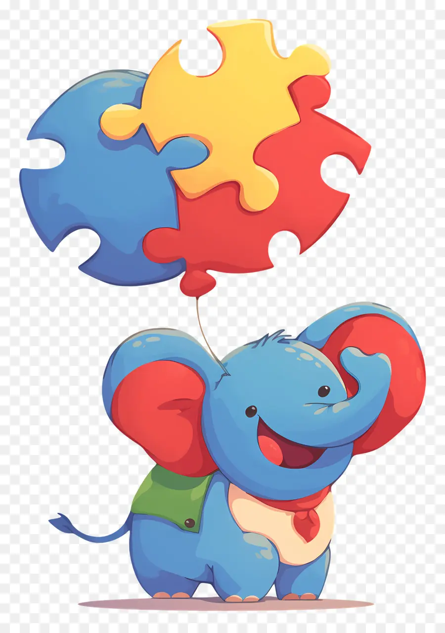 Journée De Sensibilisation à L'autisme，Éléphant Bleu Avec Des Ballons Puzzle PNG