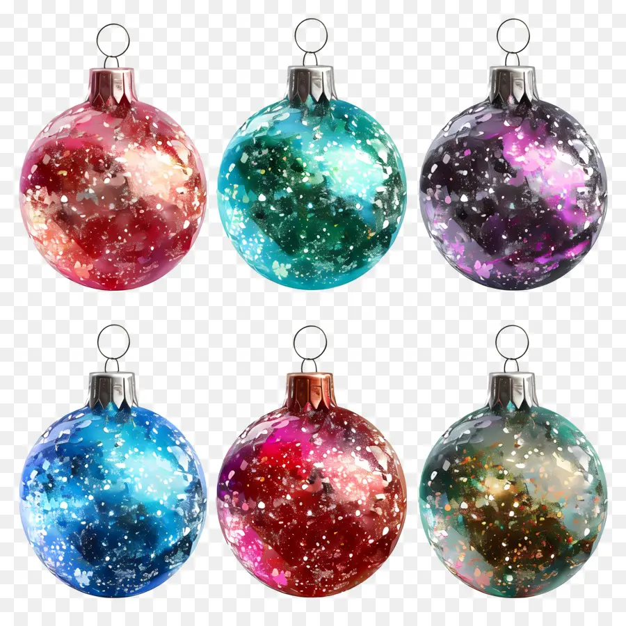 Boules à Paillettes，Ensemble D'ornements Colorés PNG