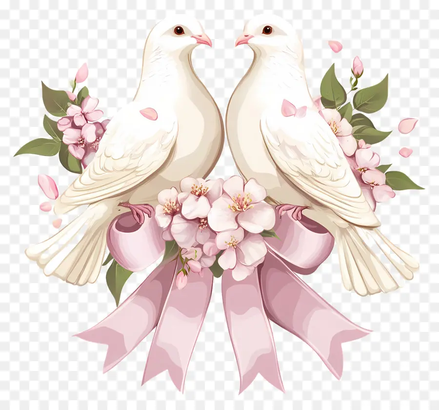 Oiseaux De La Saint Valentin，Colombes Avec Des Fleurs PNG