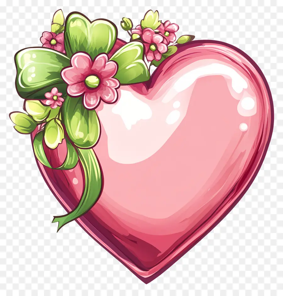 Coeur Saint Valentin，Coeur Avec Arc Et Fleurs PNG