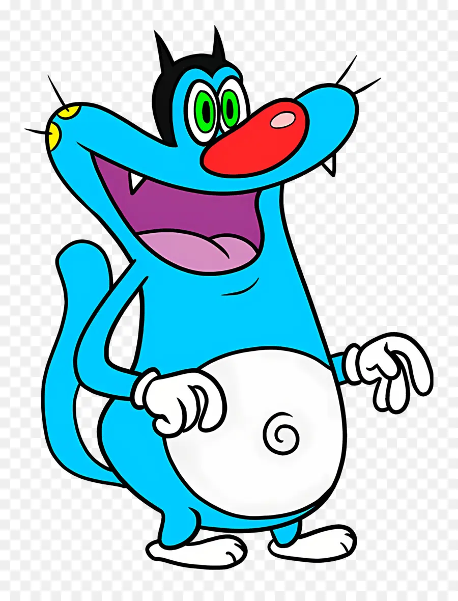 Oggy Et Les Cafards，Chat De Dessin Animé Bleu Avec Bouche Ouverte PNG