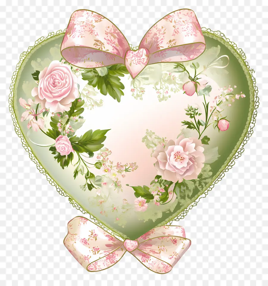 Coeur De Mariage，Coeur Avec Arc Et Fleurs PNG