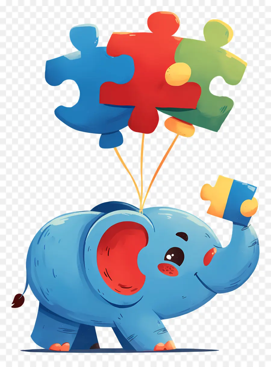 Journée De Sensibilisation à L'autisme，Éléphant Avec Des Ballons Puzzle PNG