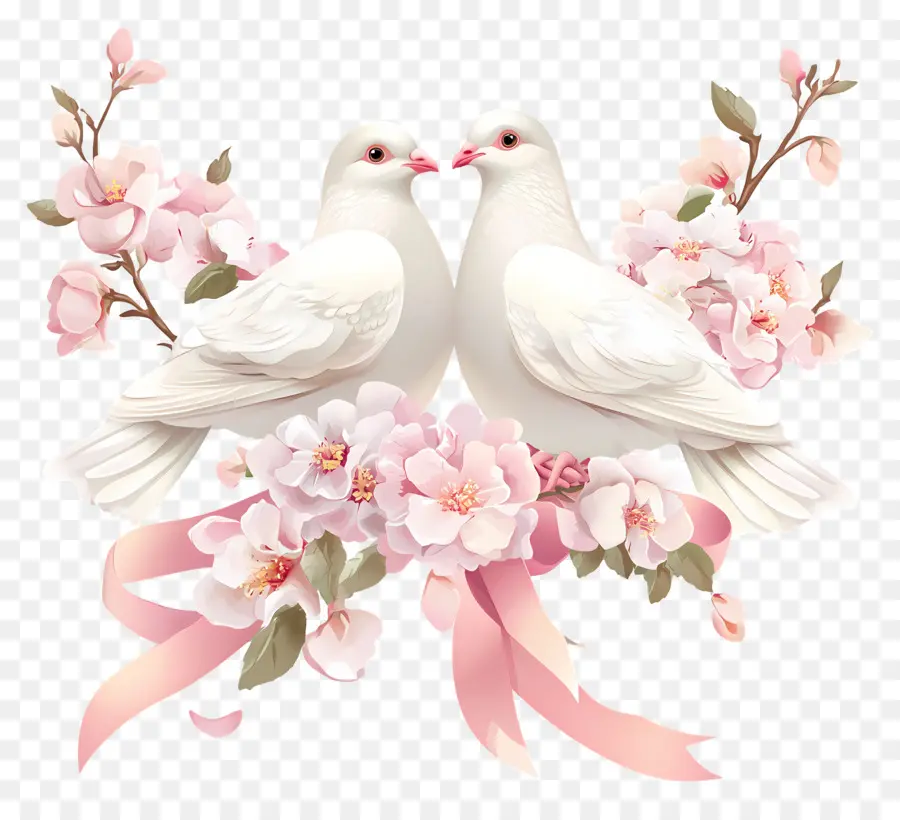 Oiseaux De La Saint Valentin，Colombes Avec Des Fleurs PNG