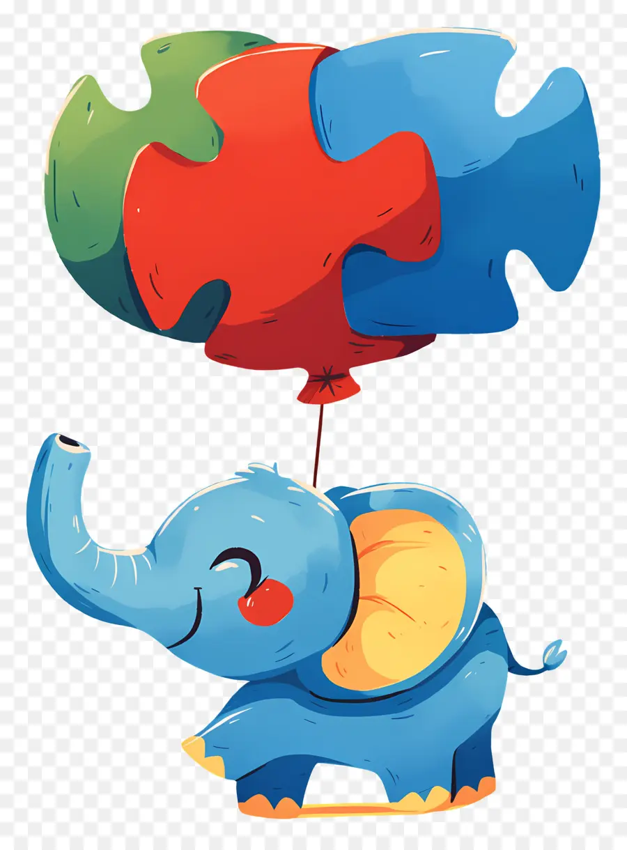 Journée De Sensibilisation à L'autisme，Éléphant Bleu Avec Des Ballons Puzzle PNG