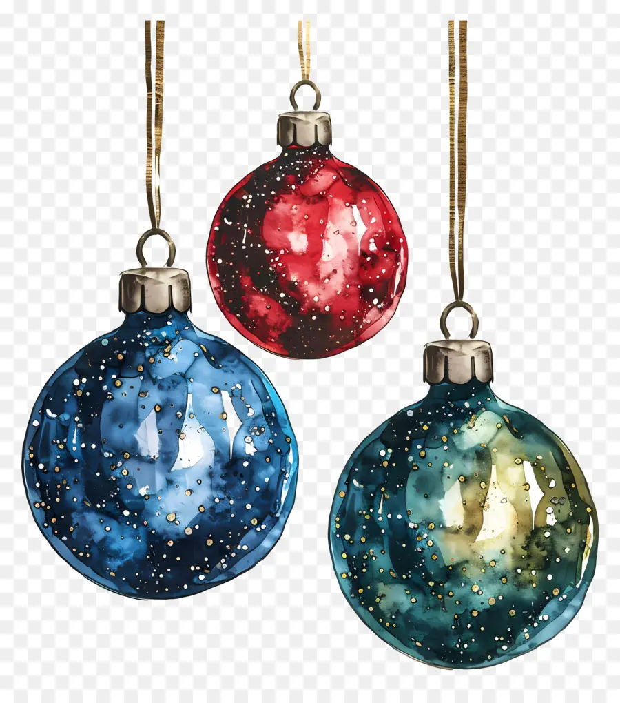 Boules à Paillettes，Ensemble D'ornements Colorés PNG