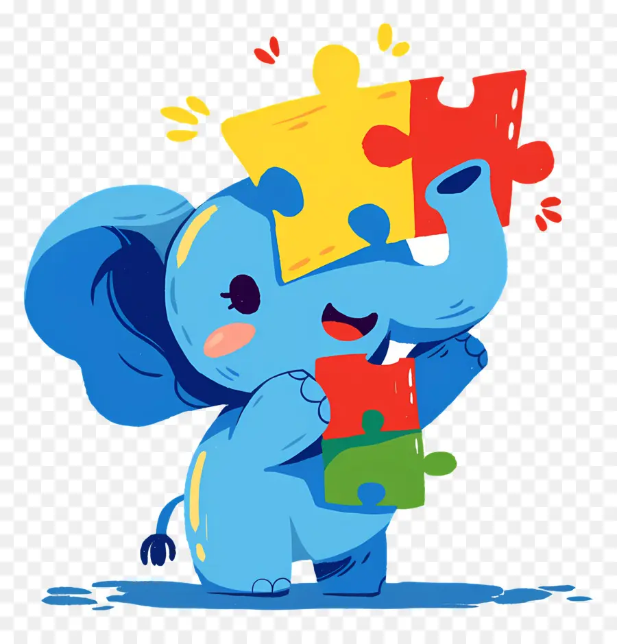 Journée De Sensibilisation à L'autisme，Éléphant Bleu Avec Puzzle PNG